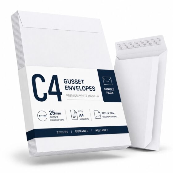 C4 Gusset Envelope – White Manilla A4 (140gsm, 25mm Expanding Width, Peel & Seal Closure) – Durable & Secure Mailing Solution