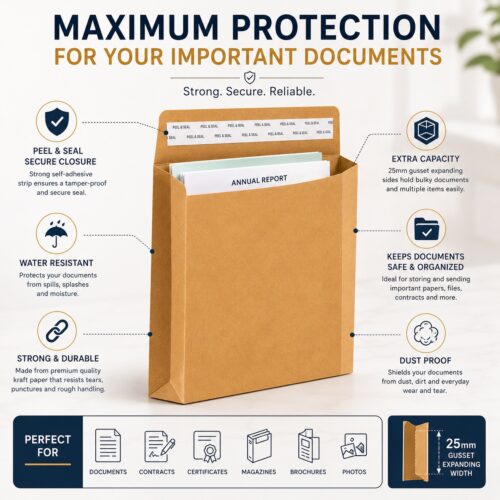 C4 Gusset Envelopes – Strong Brown Manilla A4 (115gsm, 25mm Expanding Width) – Durable & Weather-Resistant for Bulk Mail 15 C4 Gusset Envelopes – Strong Brown Manilla A4 (115gsm, 25mm Expanding Width) – Durable & Weather-Resistant for Bulk Mail