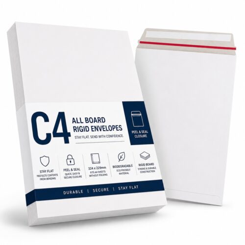 C4 All Board Rigid White Envelopes – Peel & Seal, Stay Flat, Biodegradable, 324x229mm – Durable Mailing Solution