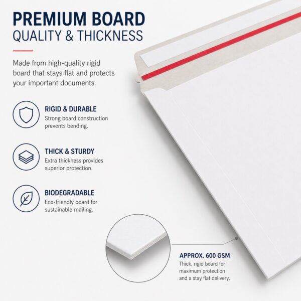 C4 All Board Rigid White Envelopes – Peel & Seal, Stay Flat, Biodegradable, 324x229mm – Durable Mailing Solution