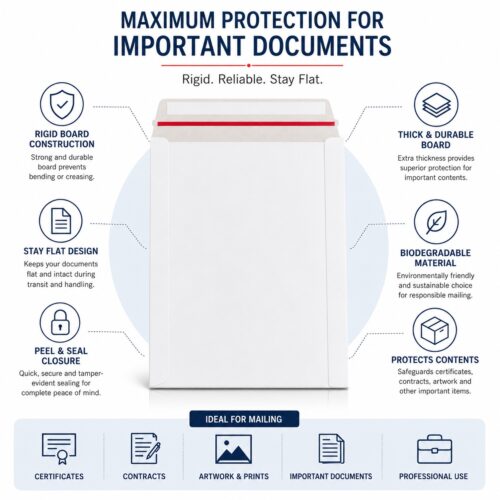 C4 All Board Rigid White Envelopes – Peel & Seal, Stay Flat, Biodegradable, 324x229mm – Durable Mailing Solution
