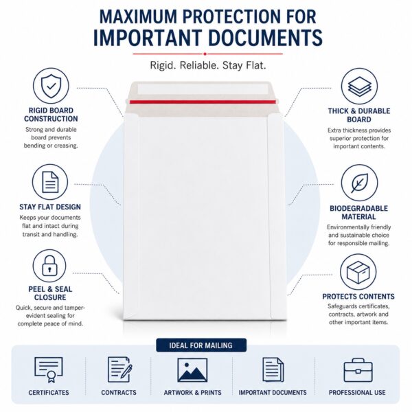 C4 All Board Rigid White Envelopes – Peel & Seal, Stay Flat, Biodegradable, 324x229mm – Durable Mailing Solution