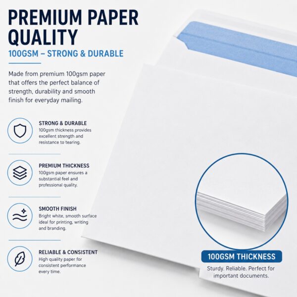 C4 Plain White Envelopes – Self-Seal Gummed, 100gsm, Pocket, No Window – Durable & Secure Mailing Solution 2 C4 Plain White Envelopes – Self-Seal Gummed, 100gsm, Pocket, No Window – Durable & Secure Mailing Solution