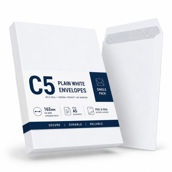 C5 Plain White Envelopes – Self-Seal Gummed, 100gsm, Pocket, No Window – Durable & Secure Mailing Solution