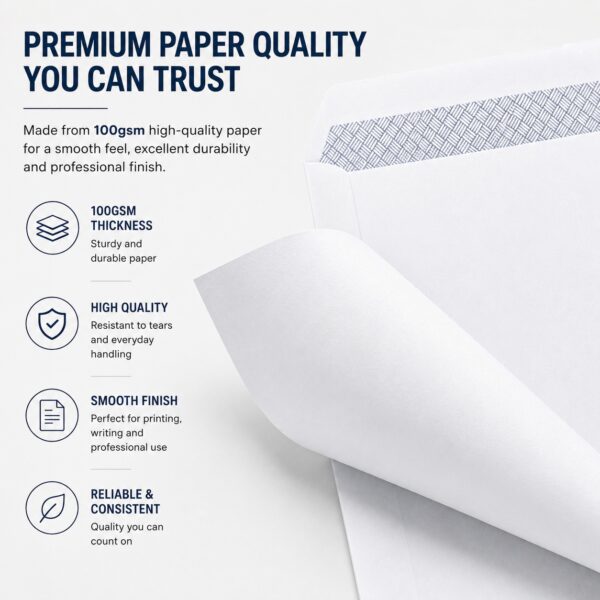 C5 Plain White Envelopes – Self-Seal Gummed, 100gsm, Pocket, No Window – Durable & Secure Mailing Solution 5 C5 Plain White Envelopes – Self-Seal Gummed, 100gsm, Pocket, No Window – Durable & Secure Mailing Solution