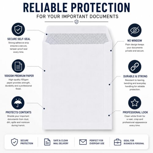 C5 Plain White Envelopes – Self-Seal Gummed, 100gsm, Pocket, No Window – Durable & Secure Mailing Solution 10 C5 Plain White Envelopes – Self-Seal Gummed, 100gsm, Pocket, No Window – Durable & Secure Mailing Solution