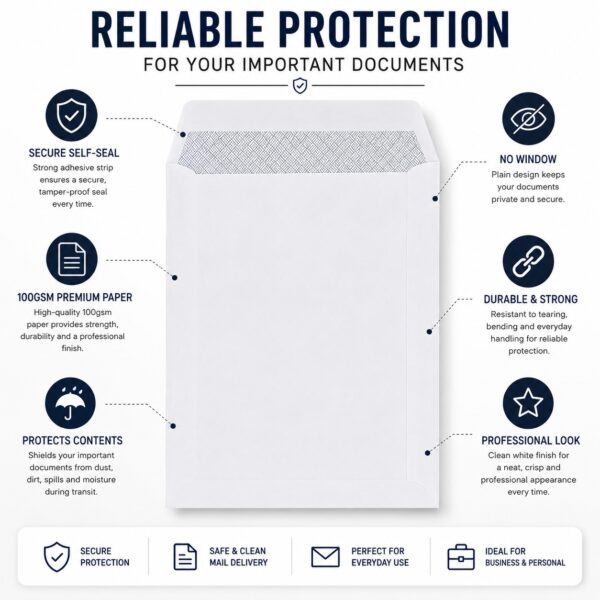 C5 Plain White Envelopes – Self-Seal Gummed, 100gsm, Pocket, No Window – Durable & Secure Mailing Solution 2 C5 Plain White Envelopes – Self-Seal Gummed, 100gsm, Pocket, No Window – Durable & Secure Mailing Solution