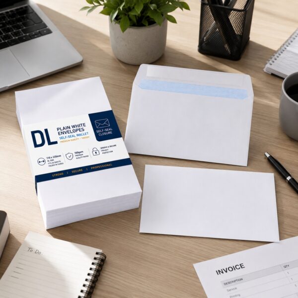 DL Plain White Envelopes – Self-Seal Wallet, 100gsm, 110x220mm – Durable & Secure Mailing Solution 2 DL Plain White Envelopes – Self-Seal Wallet, 100gsm, 110x220mm – Durable & Secure Mailing Solution