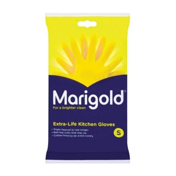 MRG-1484 Marigold Extra-Life Kitchen Gloves Small – Triple-Layer Latex, Roll-Top Cuffs, Cotton Lined