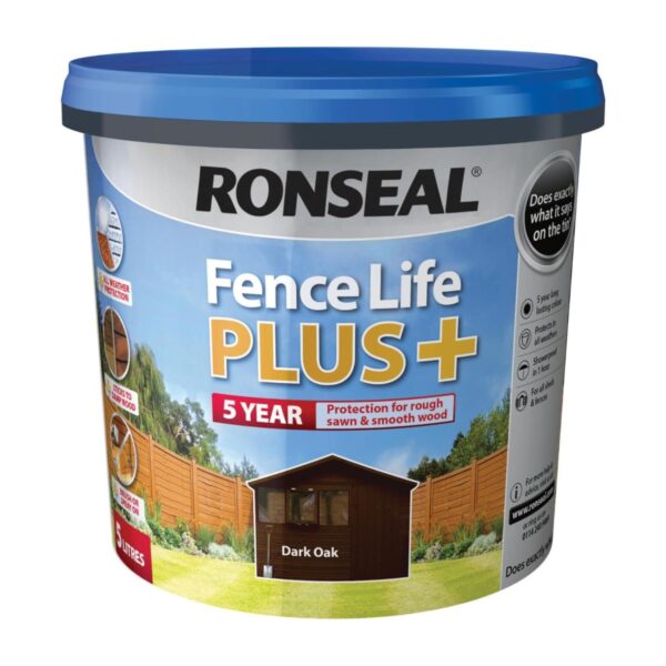 Ronseal Fence Life Plus+ Dark Oak (5L) – 5-Year All-Weather Protection for Sheds & Fences 4 Ronseal Fence Life Plus+ Dark Oak (5L) – 5-Year All-Weather Protection for Sheds & Fences