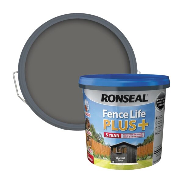 Ronseal Fence Life Plus+ Charcoal Grey (5L) – 5-Year All-Weather Protection for Sheds & Fences