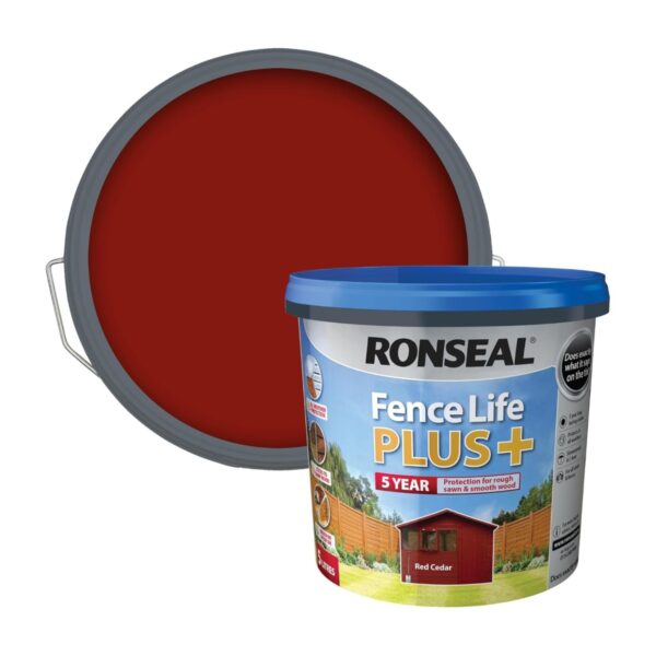 Ronseal Fence Life Plus+ Red Cedar (5L) – 5-Year All-Weather Protection for Sheds & Fences