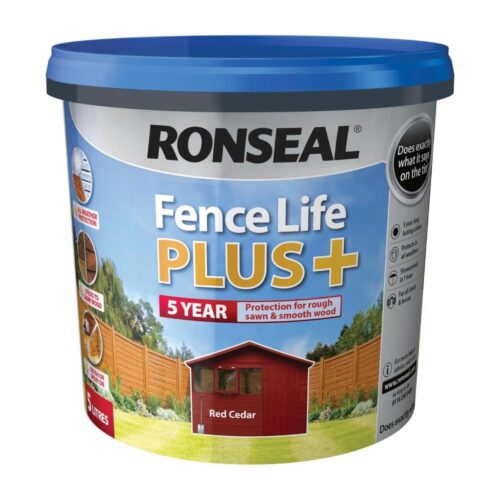 Ronseal Fence Life Plus+ Red Cedar (5L) – 5-Year All-Weather Protection for Sheds & Fences