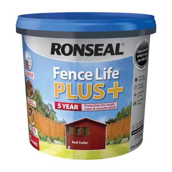 Ronseal Fence Life Plus+ Red Cedar (5L) – 5-Year All-Weather Protection for Sheds & Fences