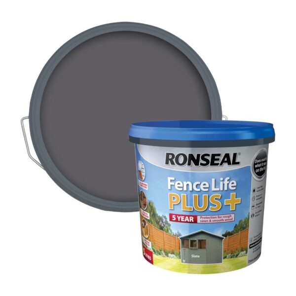 Ronseal Fence Life Plus+ Slate (5L) – 5-Year All-Weather Protection for Sheds & Fences