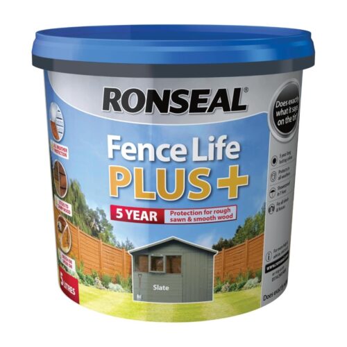 Ronseal Fence Life Plus+ Slate (5L) – 5-Year All-Weather Protection for Sheds & Fences