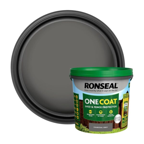 Ronseal One Coat Shed & Fence Protector – Charcoal Grey (5L) – One Coat All Weather Protection