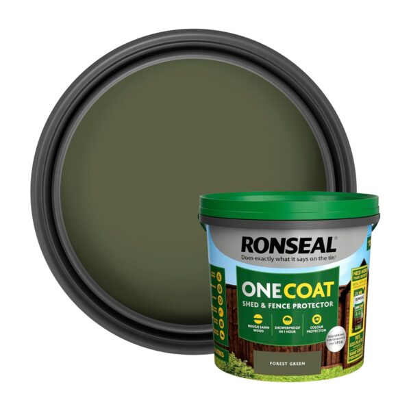 RNS-OC-FRS-GRN Ronseal One Coat Shed & Fence Protector – Forest Green (5L) – One Coat All Weather Protection