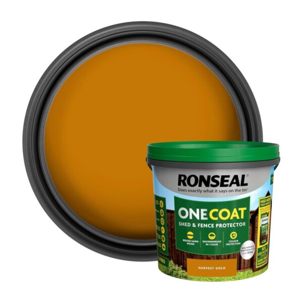 Ronseal One Coat Shed & Fence Protector – Harvest Gold (5L) – One Coat All Weather Protection