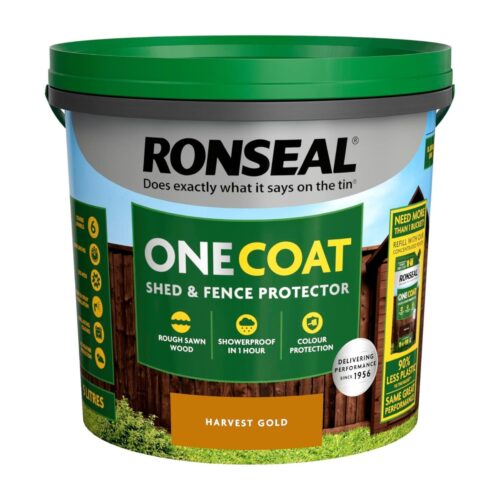Ronseal One Coat Shed & Fence Protector – Harvest Gold (5L) – One Coat All Weather Protection