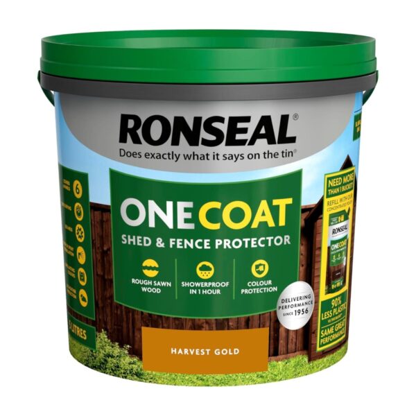 Ronseal One Coat Shed & Fence Protector – Harvest Gold (5L) – One Coat All Weather Protection