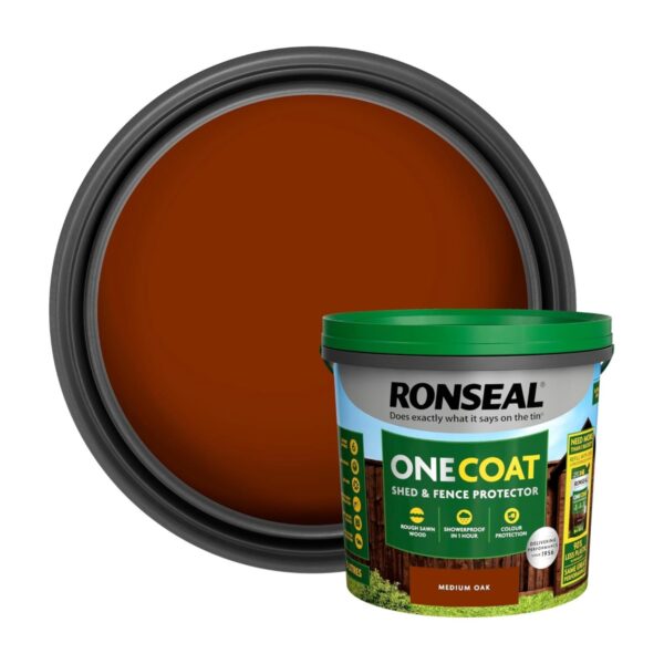 Ronseal One Coat Shed & Fence Protector – Medium Oak (5L) – One Coat All Weather Protection