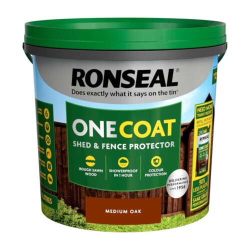 Ronseal One Coat Shed & Fence Protector – Medium Oak (5L) – One Coat All Weather Protection