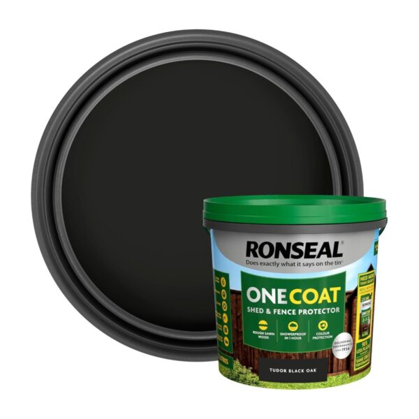 RNS-OC-TUD-BLK Ronseal One Coat Shed & Fence Protector – Tudor Black Oak (5L) – One Coat All Weather Protection