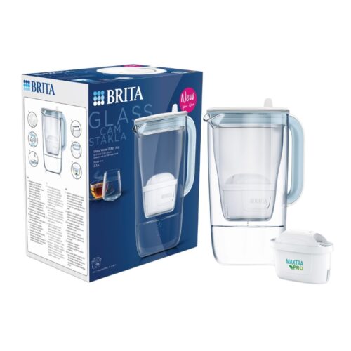 BRITA Glass Water Filter Jug 2.5L (Light Blue) – Includes MAXTRA PRO All-in-1 Cartridge – Premium Borosilicate Glass Design with SmartLight Indicator