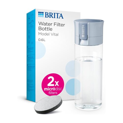 Brita Water Filter Bottle 600ml (Pastel Blue) – Includes 2 MicroDisc Filters – Clean & Refreshing Water On-the-Go