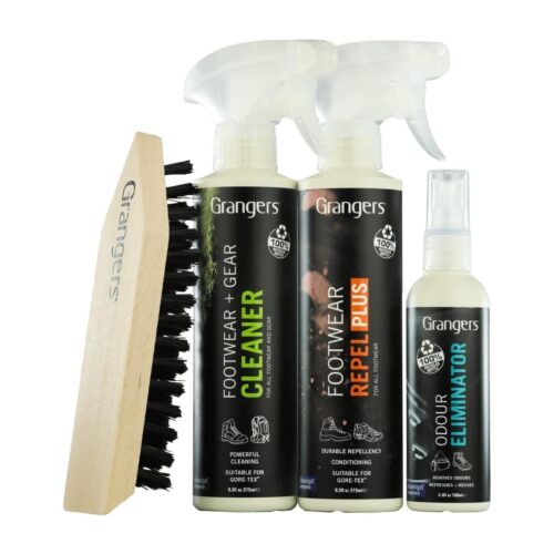Grangers Footwear Care Kit (White, 4pc) – Cleaner, Repel Plus, Odour Eliminator & Brush