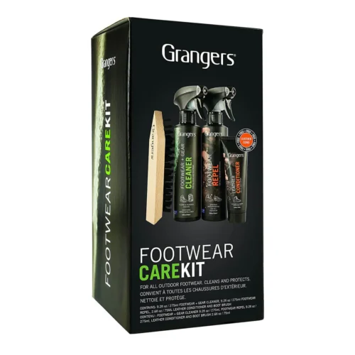 Grangers Footwear Care Kit (Black, 4pc) – Cleaner, Repel Plus, Odour Eliminator & Brush