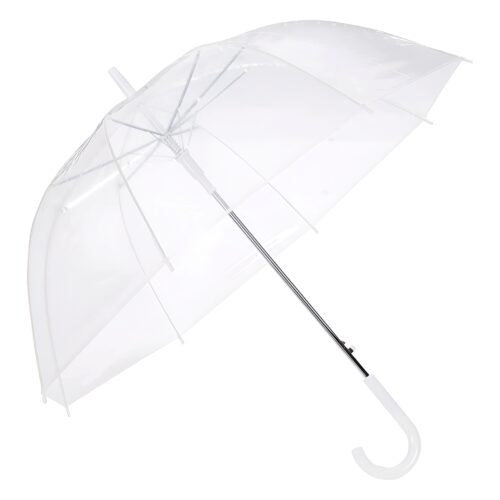 Clear Dome Bubble Umbrella (83cm) – Transparent Stick Wedding Brolly, Unisex White Handle, Full Hair & Shoulder Coverage