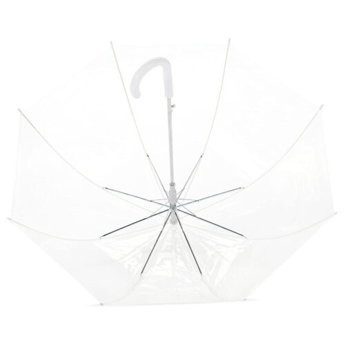 Clear Dome Bubble Umbrella (83cm) – Transparent Stick Wedding Brolly, Unisex White Handle, Full Hair & Shoulder Coverage