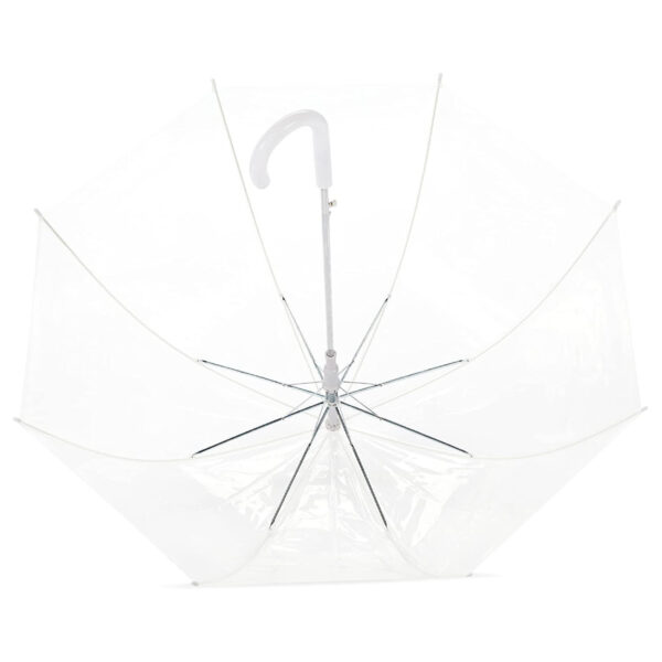 Clear Dome Bubble Umbrella (83cm) – Transparent Stick Wedding Brolly, Unisex White Handle, Full Hair & Shoulder Coverage