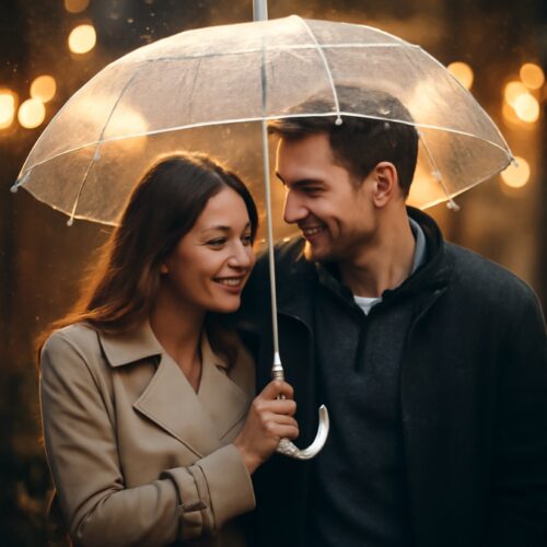 Clear Dome Bubble Umbrella (83cm) – Transparent Stick Wedding Brolly, Unisex White Handle, Full Hair & Shoulder Coverage