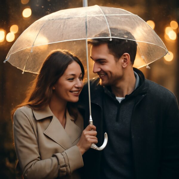 Clear Dome Bubble Umbrella (83cm) – Transparent Stick Wedding Brolly, Unisex White Handle, Full Hair & Shoulder Coverage