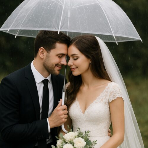 Clear Dome Bubble Umbrella (83cm) – Transparent Stick Wedding Brolly, Unisex White Handle, Full Hair & Shoulder Coverage