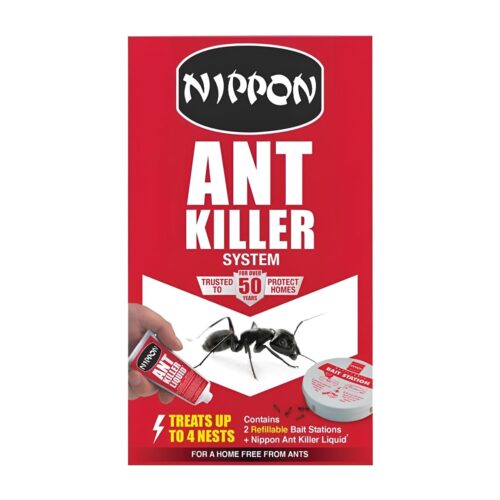 Nippon Ant Killer System – 2 Refillable Traps + 25 g Spinosad Liquid – Kills Entire Colony, Indoor/Outdoor, Easy to Use