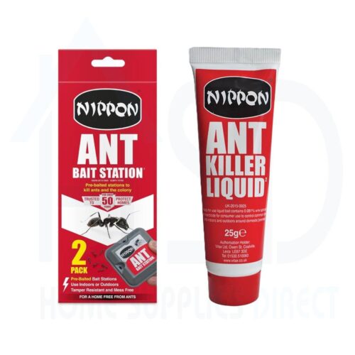 Nippon Ant Bait Station Twin Pack + 25g Liquid Gel – Pre-Baited, Indoor/Outdoor, Colony-Eliminating
