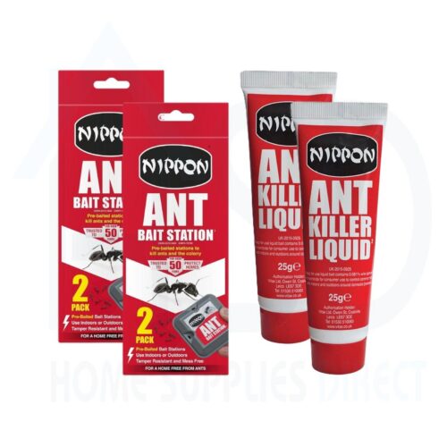 Nippon Ant Killer Kit – 2 Bait Stations + 2 × 25 g Gel Tubes – Spinosad Colony Eliminator, Indoor/Outdoor