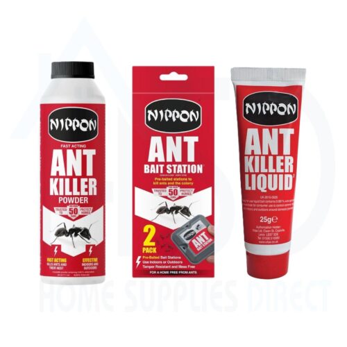 Nippon Ant Control Set – 300g Powder, 25g Gel Tubes + Twin Bait Station Pack – Indoor/Outdoor Colony Eliminator