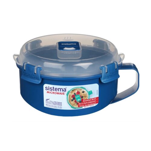 Sistema Round Breakfast Bowl (Blue, 850ml) Food Storage Container – Leak-Proof & BPA Free