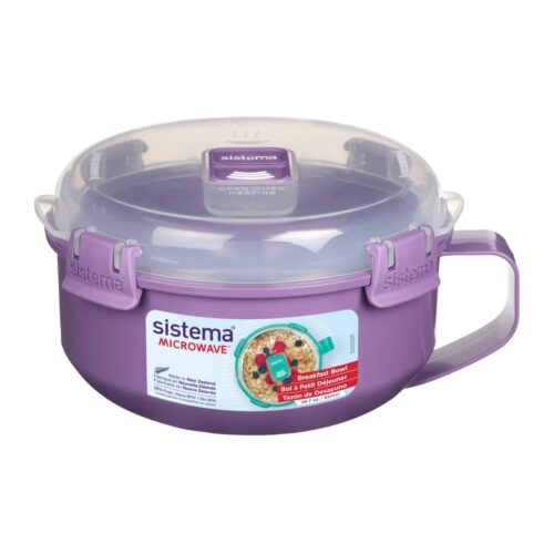 Sistema Round Breakfast Bowl (Purple, 850ml) Food Storage Container – Leak-Proof & BPA Free