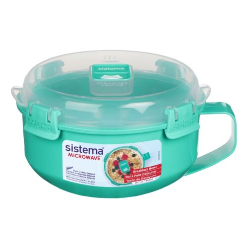 Sistema Round Breakfast Bowl (Turquoise, 850ml) Food Storage Container – Leak-Proof & BPA Free