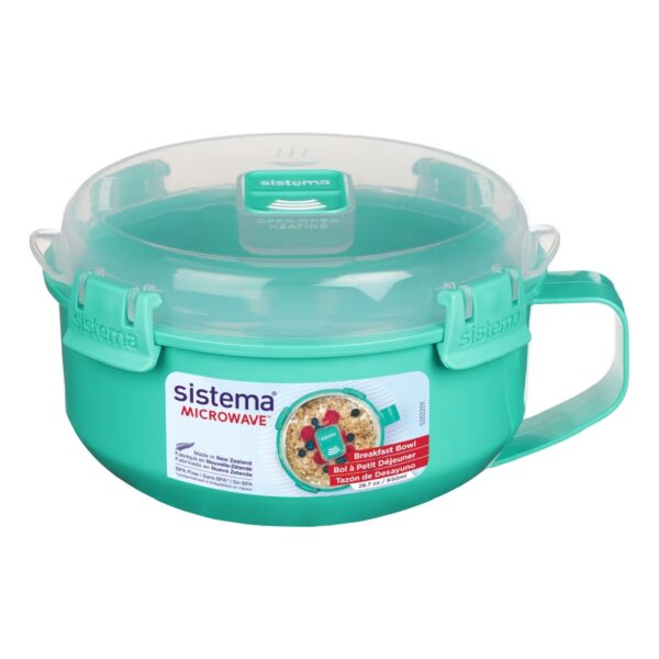 Sistema Round Breakfast Bowl (Turquoise, 850ml) Food Storage Container – Leak-Proof & BPA Free