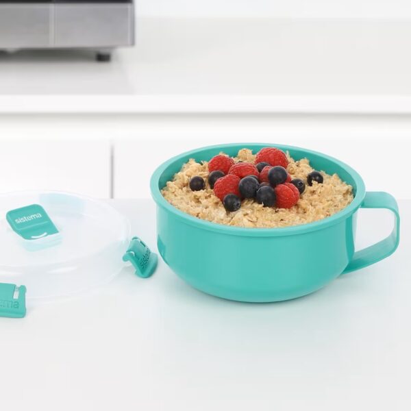 Sistema Round Breakfast Bowl (Turquoise, 850ml) Food Storage Container – Leak-Proof & BPA Free