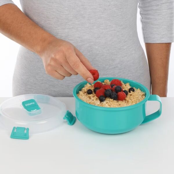 Sistema Round Breakfast Bowl (Turquoise, 850ml) Food Storage Container – Leak-Proof & BPA Free