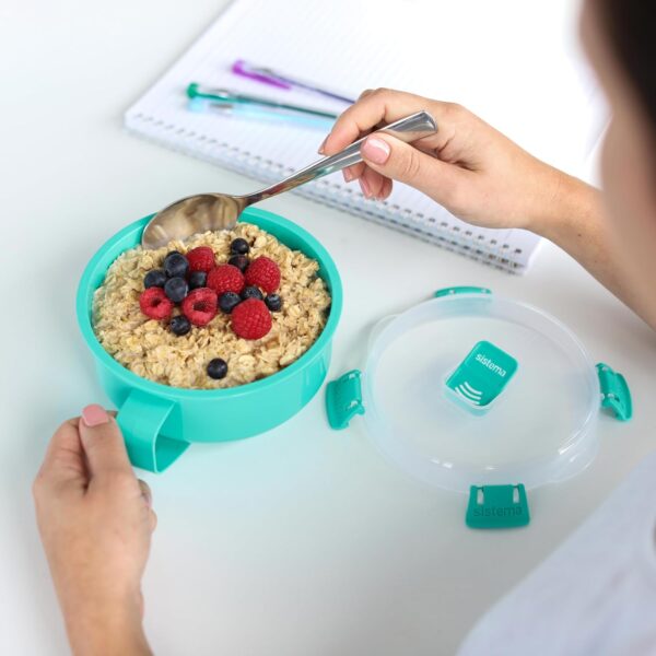 Sistema Round Breakfast Bowl (Turquoise, 850ml) Food Storage Container – Leak-Proof & BPA Free