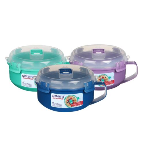 Sistema Round Breakfast Bowl Set (4-Pack, 850ml) – 2 Turquoise, 1 Blue, 1 Purple – BPA Free & Leak-Proof